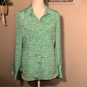 *3 for $15* Ann Taylor Womens Long Sleeve Button-down White & Green  Shirt Sz 2‎